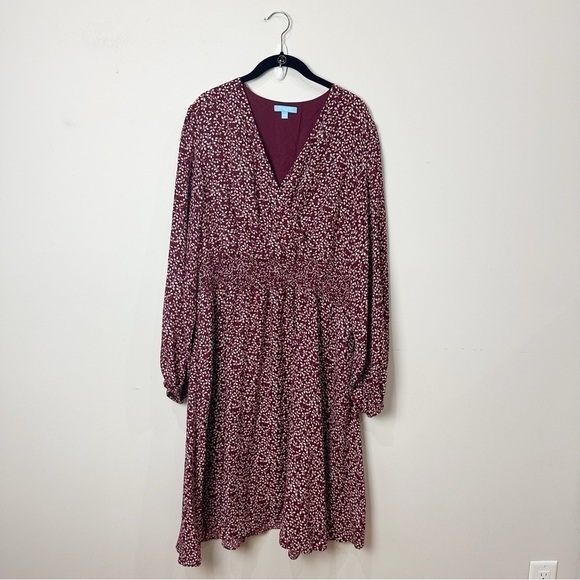 Draper James Surplus Neckline Vine Print Wine Red Dress Bishop Sleeve - Picture 2 of 8